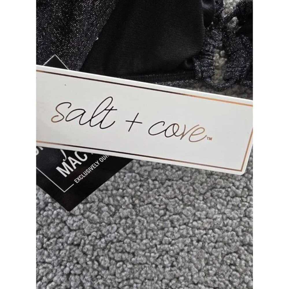 Salt + Cove Solid Lurex Twist-Front Bralette Bikini Women's XS Black Hook Back